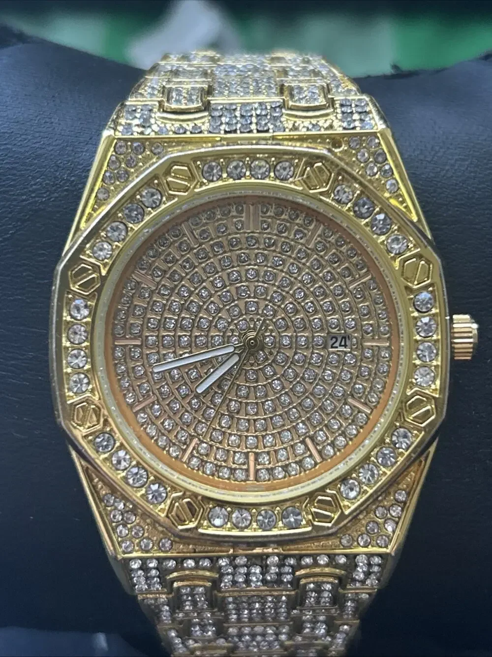 Iced Out Gold Tone Men’s Quartz Watch